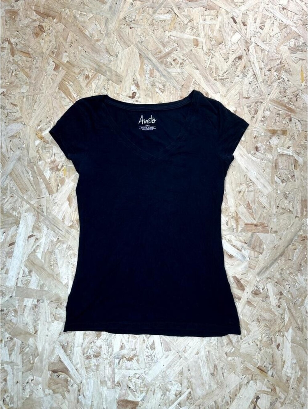 Aveto V-Neck T-Shirt Womens Large Black Short Sleeve Cotton Blend Stretch Tee